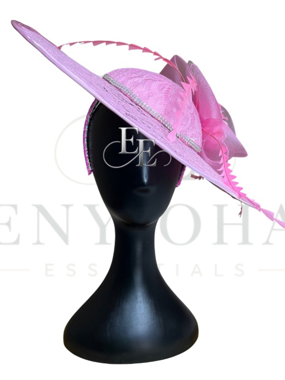 Blush Pink Wide-Brim Lace Fascinator with Decorative Bow